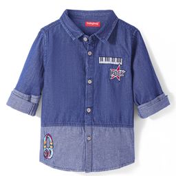 Babyhug Cotton Woven Full Sleeves Regular Collar Washed Denim Shirt with Ear Phone Embroiderey- Blue-image-72