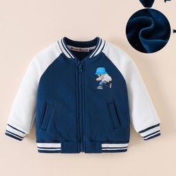 Kookie Kids Full Sleeves Front Open Bomber Jacket With Bear Patch Detailing - Navy Blue-image-93