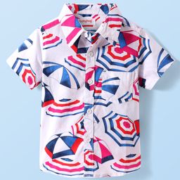 Babyhug Cotton Knit Half Sleeves Regular Collar Shirt Umbrella Print - White-image-56