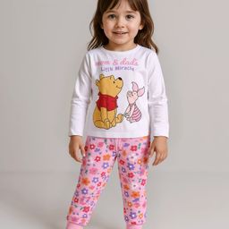 Babyhug Disney Single Jersey Knit Full Sleeves Night Suit with Winnie & Friends Graphic - White & Pink-picture-40