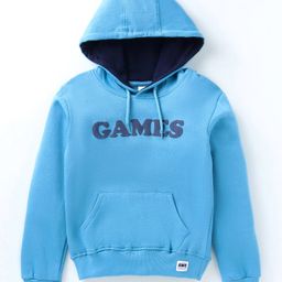 Taeko Fleece Knitted Full Sleeves Hooded Sweatshirt With Text Print & Kangaroo Pockets - Light Blue-picture-16