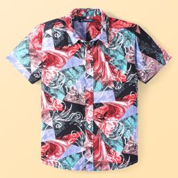 Pine Kids Viscose Woven Half Sleeves Printed Shirt - Dark Red Blue & Black-image-19