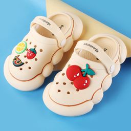 Babyoye Clogs with Back Strap Closure & Cherry Applique - Cream-image-64