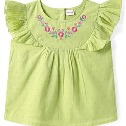 Babyhug Rayon Woven Sleeveless Top with Floral Embroidery - Light Green-image-75