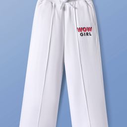 Pine Kids Cotton Knit Full Length Lounge Pants with WOW Girl Print - White-image-85