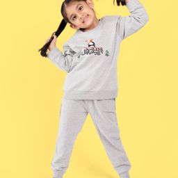 Orange Sugar Cotton Full Sleeves Penguin Printed Sweatshirt & Joggers Set - Grey-picture-10