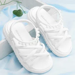 Babyoye Backstrap Closure Solid Coloured Pearl Embellished Sandals - White-picture-28