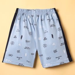 Taeko Single Jersey Knit Knee Length Shorts With Text Print - Light Blue-image-67