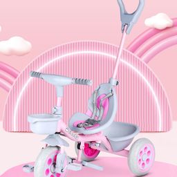 Tondu Kids Tricycle with Parental Control, Safety Belt, EVA Wheels & Storage - Toddler Trike (Pink)-image-65