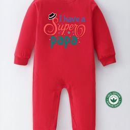 BLUSHES 100% Cotton Fathers Day Theme Half Sleeves I Have A Super Papa Text Printed Romper - Red-picture-42