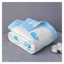 Kassy Pop Printed 6 Layer Bamboo Muslin Blanket Cum Swaddling Towel, (110cm x 110cm) - Dolphin Print-image-49