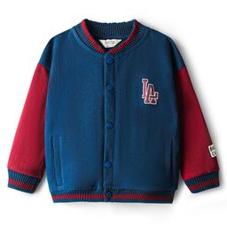 Bonfino 100% Cotton Fleece Knit Full Sleeves Bomber Jacket with LA Print - Navy Blue-image-34