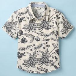 CrayonFlakes Rayon Woven Half Sleeves Floral Printed Shirt - Off White-image-94