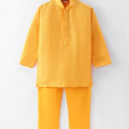 Ridokidz Full Sleeves Abstract Embroidered Kurta & Pyjama Set - Yellow-image-78