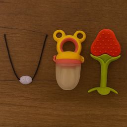 Badal Kidz Presents combo of 3 includes 1 Standing Fruit Teether ,1 Mickey Fruit Feeder and 1 tlismi moti - Red, Pink-16