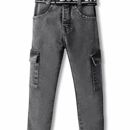 Rikidoos Denim Woven Washed Jeans With Belt - Black & Grey-image-80