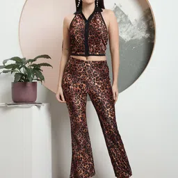 BAESD Printed Velvet V Neck Top With Trousers Co-Ords Set-image-91