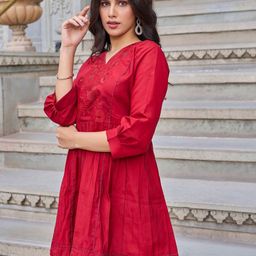 SZN Embroidered Fit & Flare Dress-image-100