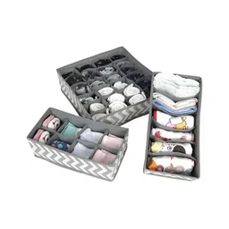 HOKIPO Grey & White 3 Pieces Printed Multi-Utility Organisers-7