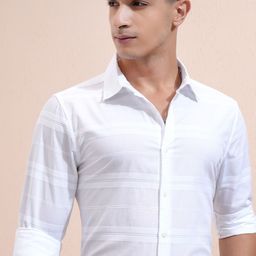 HIGHLANDER Men Cutaway Collar Horizontal Striped Cotton Formal Shirt-picture-48