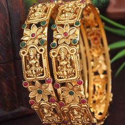 SGA FASHION Set Of 2 Gold-Plated American Diamond Studded Temple Bangles-38