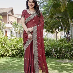 The Textile Women Hub Ethnic Motifs Embroidered Pure Silk Saree-image-81