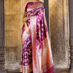 BerMondsey Ethnic Motifs Printed Zari Banarasi Saree-picture-44