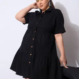 SASSAFRAS Women Plus Size Curve Denim Fit & Flare Dress-image-11