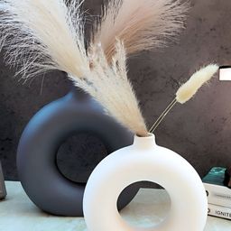 Kreative Arts 2Pcs Black & White Matte-Finish Ceramic Donut Shaped Flower Vases-39