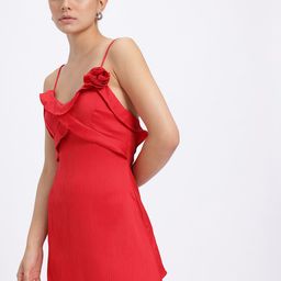 glitchez Floral Applique Tie-Up Back Ruffled Mini A-Line Dress-image-9