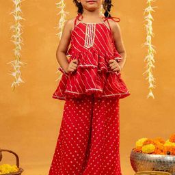 Jilmil Girls Leheriya Printed Regular Top with Palazzos-picture-15