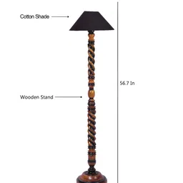 Devansh Black & Brown Wooden Floor Lamp With Shade image 5