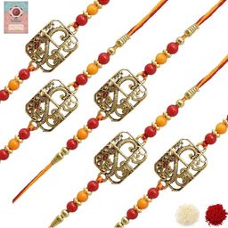 MEIRA JEWELLERY Set Of 5 Rakhi With Roli Chawal & Greetings Card Set-picture-2