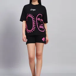 GRIFFEL Self-Design Oversized-Fit Pure Cotton T-Shirt & Shorts Co-Ord Set-picture-15