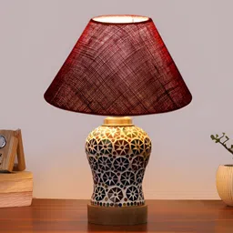 Aura Conical Maroon & White Printed Glass Frustum Shaped Table Lamp-5
