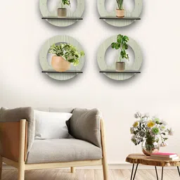 OLIVE TREE Black & Cream 4 Pieces Olive Tree Planter Stand Wall Shelves-image-60