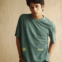 Peach Camouflage Printed Round Neck Oversized T-shirt-image-74