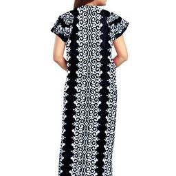 AAKARSHANA Black Pure Cotton Maxi Printed Nightdress-image-84