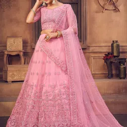 Warthy Ent Embroidered Thread Work Semi-Stitched Lehenga & Unstitched Blouse With Dupatta-image-88