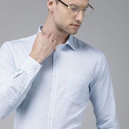 Park Avenue Men Blue Slim Fit Tartan Checks Pure Cotton Formal Shirt-image-16
