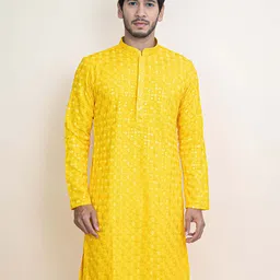 KUNDALI KAKSHAY Geometric Embroidered Mandarin Collar Sequinned Kurta-image-76
