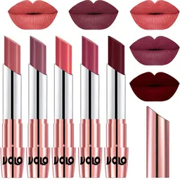 VOLO Set Of 5 Creme Matte Lipstick-3.5g Each-Light Peach-Plum-Dark Peach-Rose Pink-Maroon-23