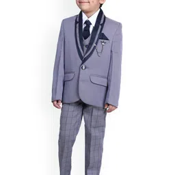BAESD Boys 5 Piece Checked Single-Breasted Regular Fit Suit-picture-22
