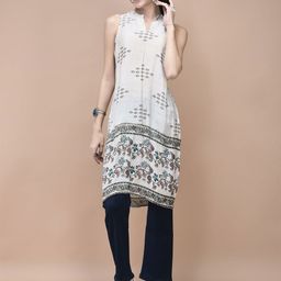 Shree Floral Printed Mandarin Collar Sleeveless Muslin Straight Kurta-picture-20