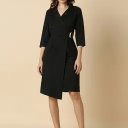 Allen Solly Woman Solid Belted Wrap Dress-picture-18