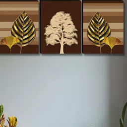Myntra Elegant Homes Beige & Gold-Toned 3 Pieces Tree & Leafs Wall Art-image-92