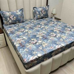 Pure Decor Divine Grey Floral Pure Cotton 500 TC Super King Bedsheet Set-3.04mX3.04m-image-12