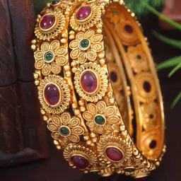 SGA FASHION Set Of 2 Gold-Plated American Diamond Studded Bangles-image-81