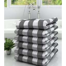Athom Living 100% Premium Cotton Bath Towel Big Check Print Pack Of 6 - Grey-image-39