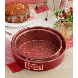 Hazel Alfa Heavy Gauge Aluminium Granite Finish Non Stick Microwave Safe 2 Piece Mould Combo Large & Small Cake Mould - Red-13